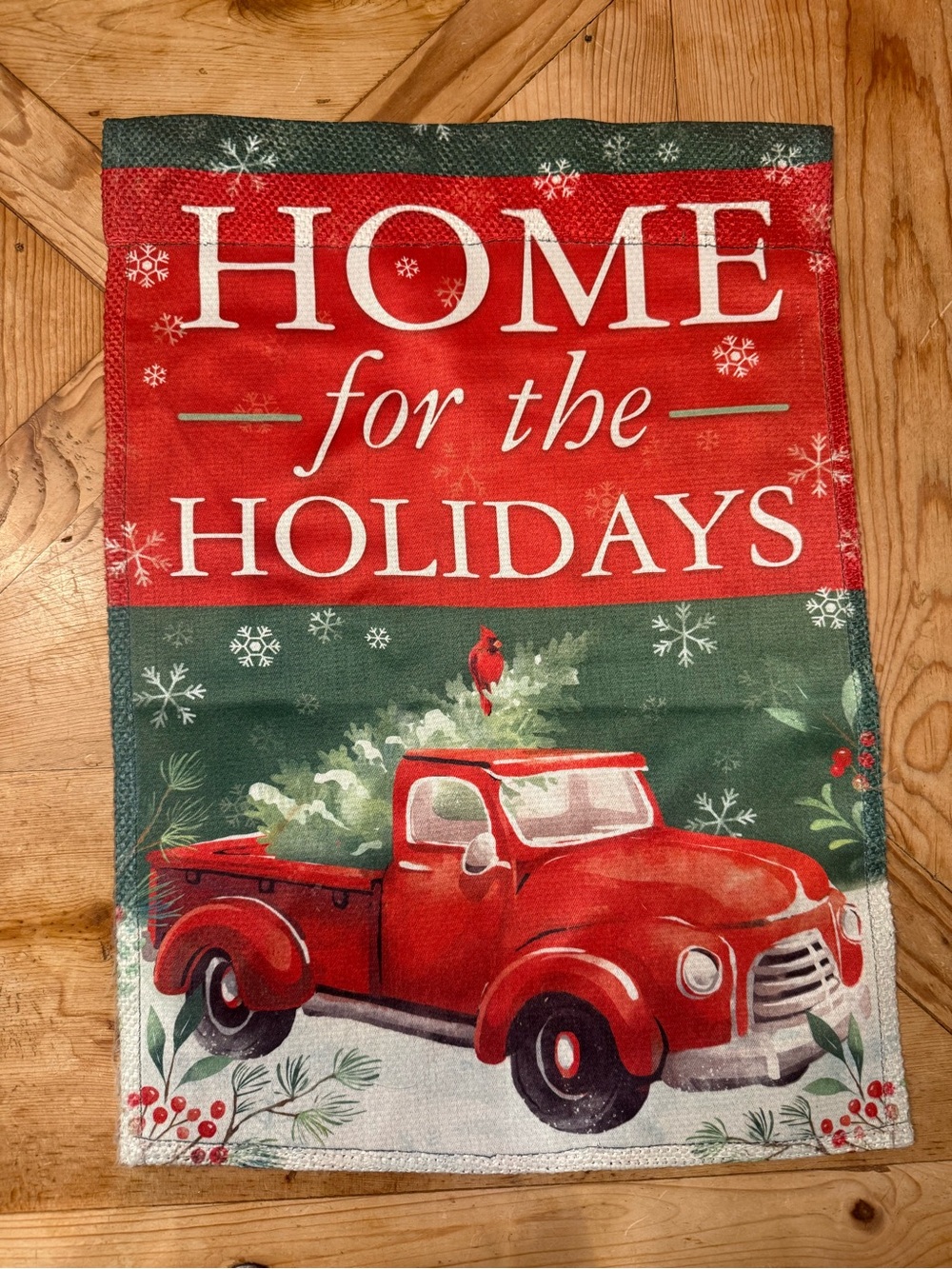 Home for the Holidays Red Truck Holiday Garden Flag